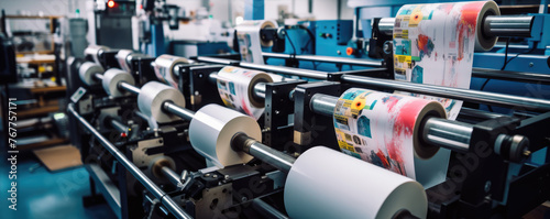 Industrial printing press machine at work photo