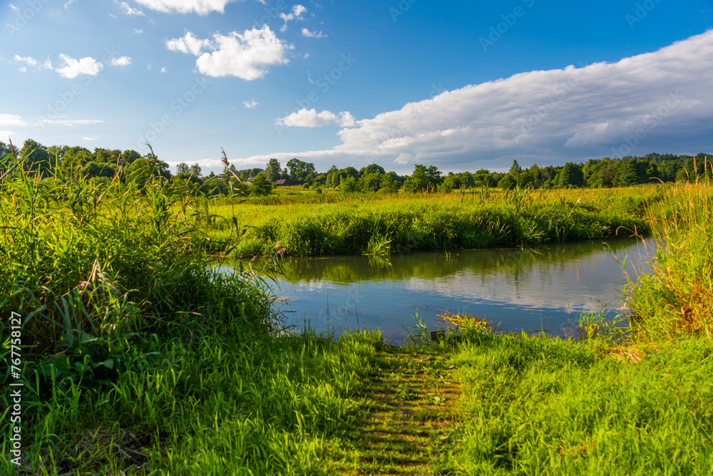 Beautiful landscape with trees And the river in a summer Ozertso village Beautiful landscape with trees And the river in a summer Ozertso village