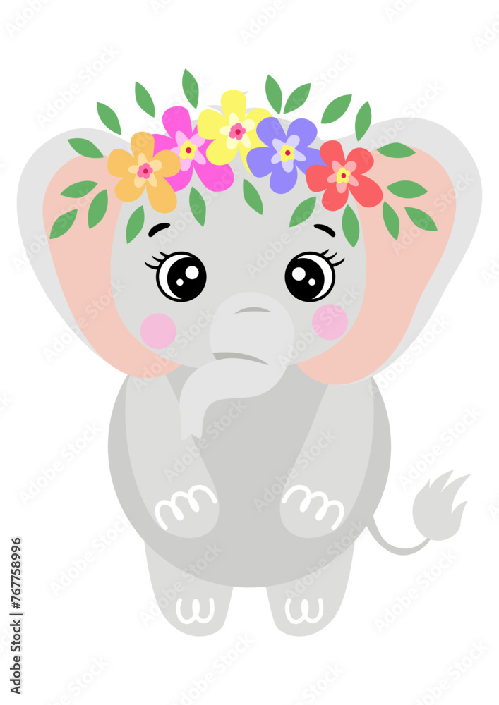 Adorable elephant with wreath floral on head Adorable elephant with wreath floral on head