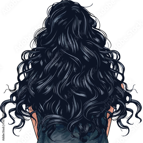 Long hair perm style illustration cartoon vector 