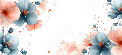 Luxurious floral motif with flowers and gold, isolated on a transparent background for banners and greeting cards  with space for text