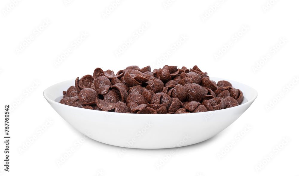 Breakfast cereal. Chocolate corn flakes in bowl isolated on white Breakfast cereal. Chocolate corn flakes in bowl isolated on white