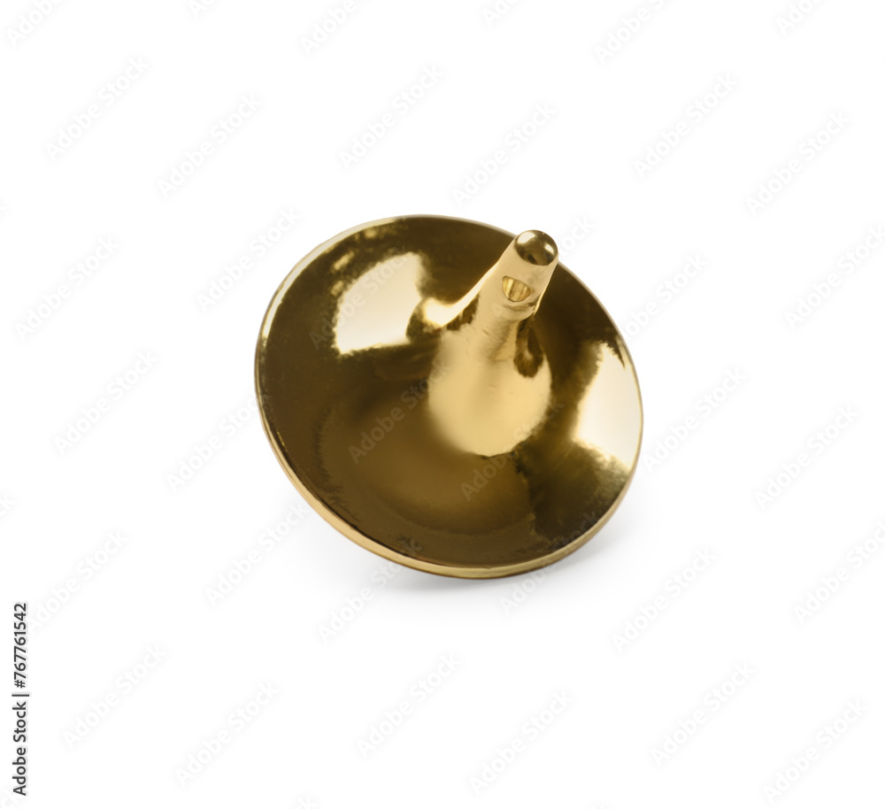 One golden spinning top on white background