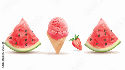 Bright realistic watermelon ice-cream on white background