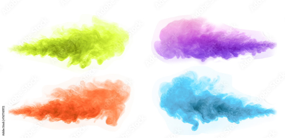 Collection of close-up shots of colored steam isolated on white background. Collection of close-up shots of colored steam isolated on white background.