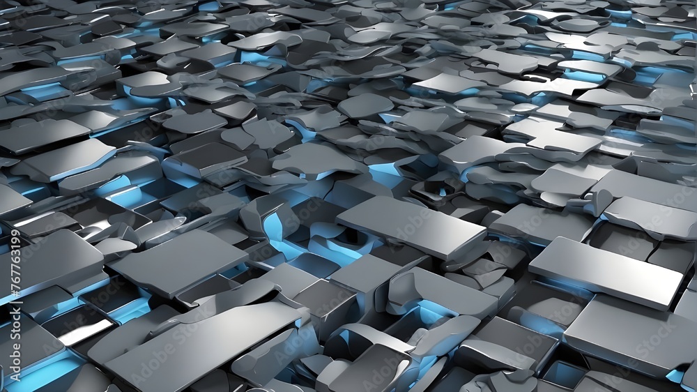 Fototapeta premium High-tech, futuristic, dark background with a cellular structure shaped like a hexagon. Three-dimensional hexagon tile design on a wall texture. 3D model