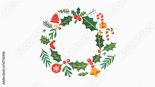 Fototapeta Naklejka Na Ścianę i Meble -  Christmas Wreath vector illustration line style icon