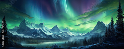 Aurora borealis and high moutains