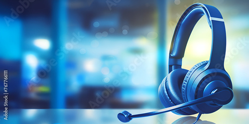 Close up of empty call center desktop operator