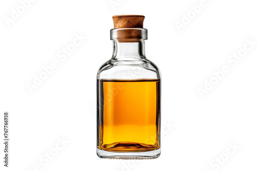 Mystic Elixir: A Bottle of Oil Embraced by a Wooden Stopper.. On a White or Clear Surface PNG Transparent Background.