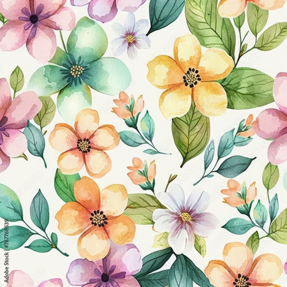 Obraz premium Pattern with watercolor flowers. Hand-drawn illustration.