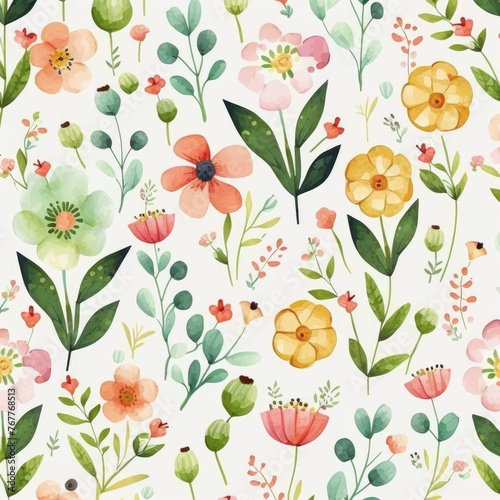 Pattern with watercolor flowers. Hand-drawn illustration.