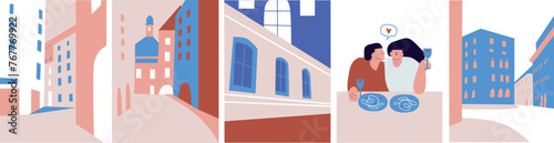 Architecture landscape set. Banner travel trip. For social networks, advertising or logo Travel agency