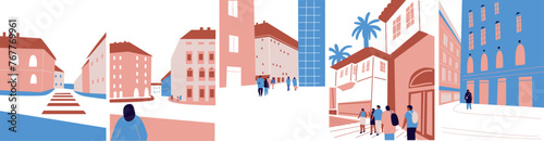 Architecture landscape set. Banner travel trip. For social networks, advertising or logo Travel agency