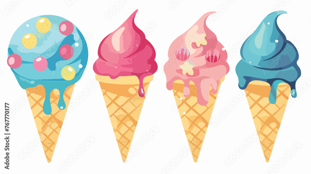 Ice cream cornet with creamy balls cold desert 