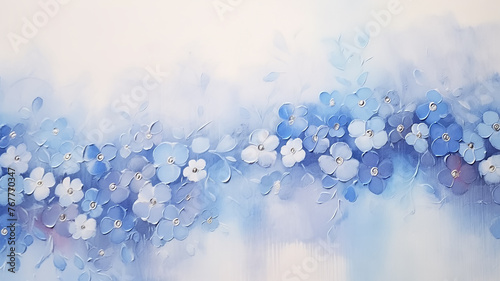 Delicate blue forget-me-not flowers, greeting card in watercolor style