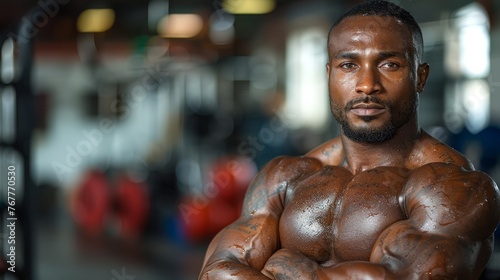 Portrait of an athlete, sweat glistening on their skin, showcasing the beauty of determination and fitness. 