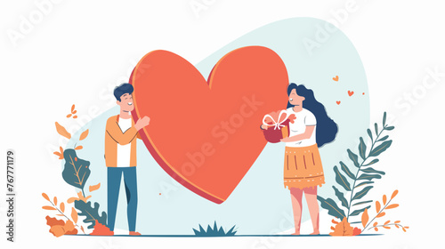 Illustration of Lovers couple carrying abstract big heart