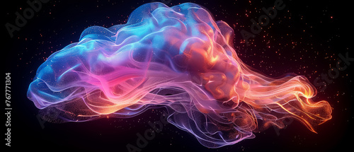 A vibrant digital art piece showcasing a neon-infused brain