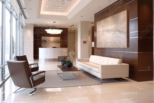 A living room filled with various furniture pieces  including sofas  tables  and chairs  illuminated by natural light flooding through large windows