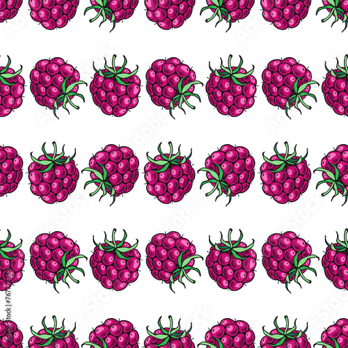 Raspberry. Seamless pattern. Design of candies and sweet dessert . Vector illustration.