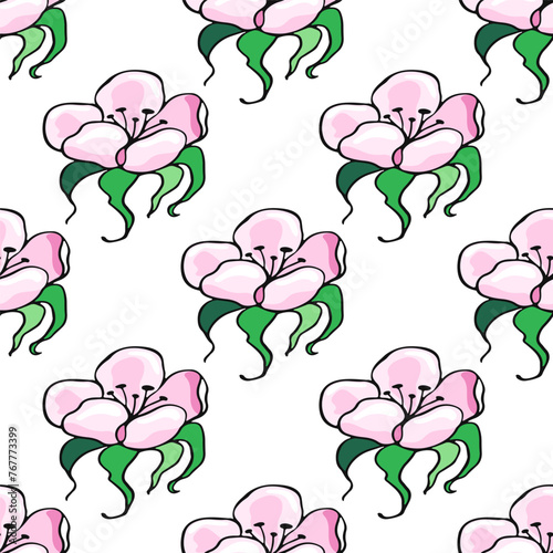 Big Pink Flower. Floral design. Hand-drawn flat image. Vector illustration.