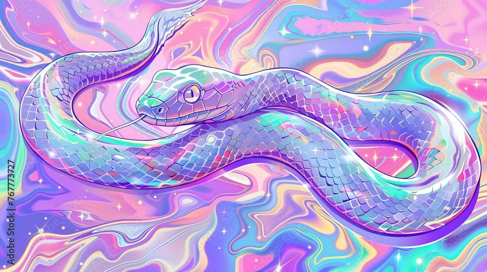 A vibrant, psychedelic illustration of a snake A vibrant, psychedelic illustration of a snake