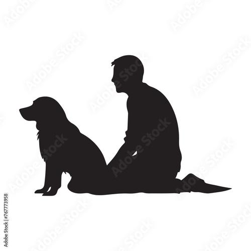 dog and owner silhouette clipart on a white black