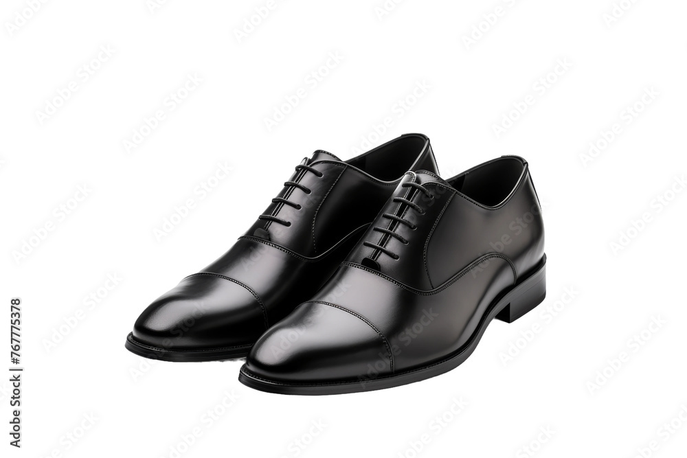 Elegance in Monochrome: Black Shoes on White. On a White or Clear Surface PNG Transparent Background. Elegance in Monochrome: Black Shoes on White. On a White or Clear Surface PNG Transparent Background.