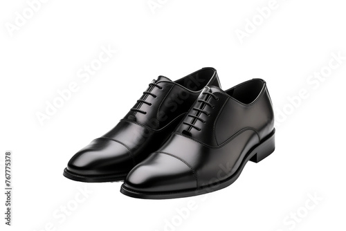 Elegance in Monochrome: Black Shoes on White. On a White or Clear Surface PNG Transparent Background. © Usama