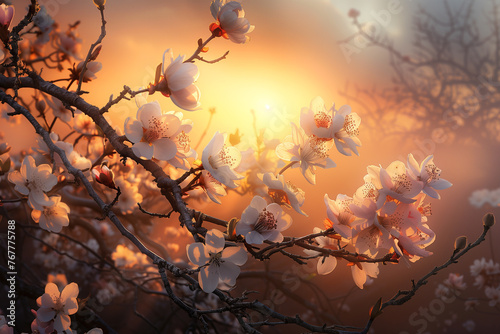 blossom of sakura in spring at sunset © agrus_aiart