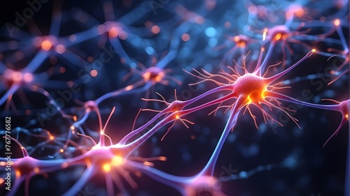 neuronal nerve cell with shining lights