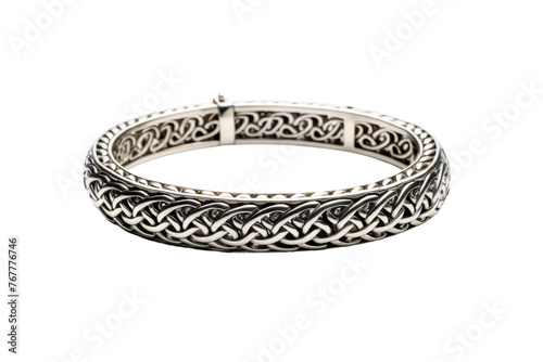 Shimmering Silver Bracelet With Intricate Knot Detail. On a White or Clear Surface PNG Transparent Background.