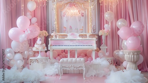 cake smash backdrop with a piano and a seat princess 