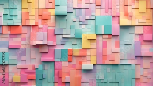 abstract, long, textured wallpaper in bright, geometric pastel hues with a 3D gloss texture wall including squares and rectangles as background banner illustrations.