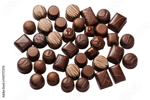 Decadent Delights: A Tower of Tempting Chocolates. On a White or Clear Surface PNG Transparent Background.