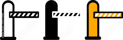 Automatic car barrier icons set. Parking barrier outline and filled sign. Replaceable vector design.
