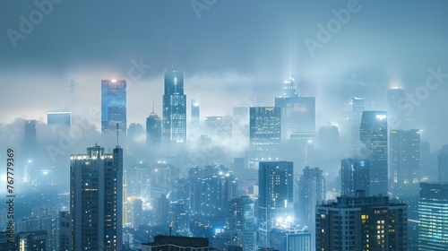 Urban skyline masked by PM 25 spotlighting urgent tech innovations and streamer awareness