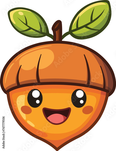 Happy acorn character in a Chibi style