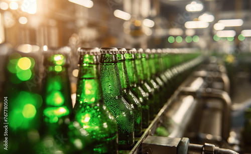Green Beer Bottles on the Production Line