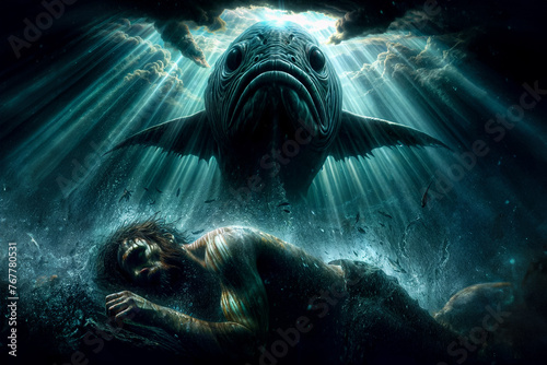 Jonah Swallowed by Sea Creature or Whale: A Divine Encounter in the Depths photo