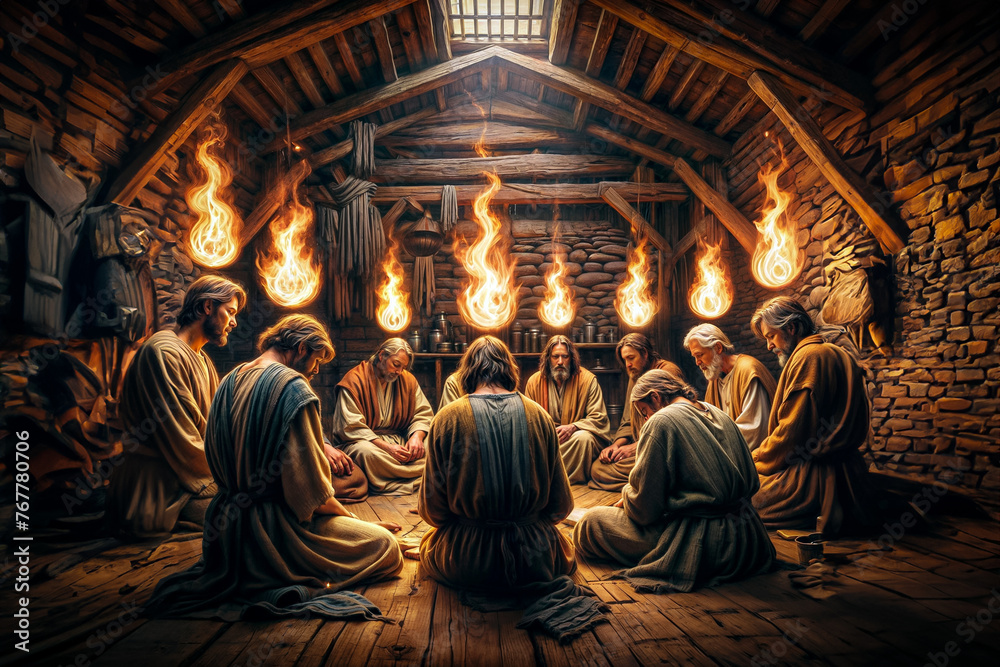 Φωτογραφία Pentecost: Disciples Receives Holy Spirit, Tongues of Flames Descending