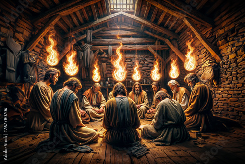 Pentecost: Disciples Receives Holy Spirit, Tongues of Flames Descending photo