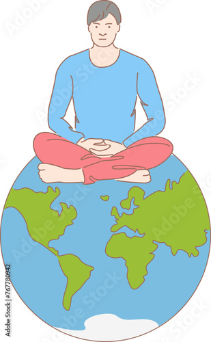man sitting in lotus position on the globe