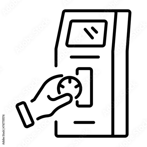 Here’s a linear icon of inserting coin in machine 