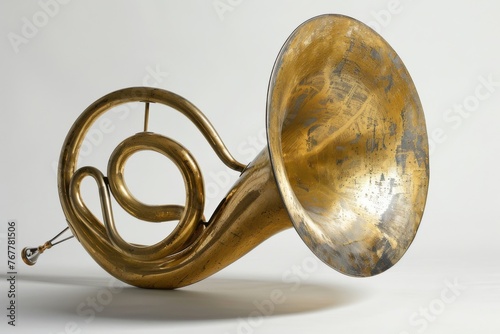 Showcase the unique curves and shapes of a French horn bell photo