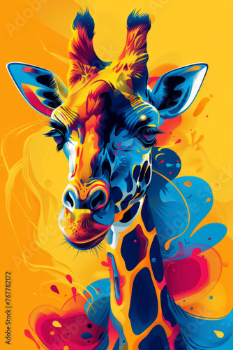 Colorful Cartoon Giraffe in vivid colors