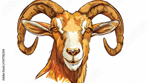 Sketch made with digital tablet of goat head with big horns