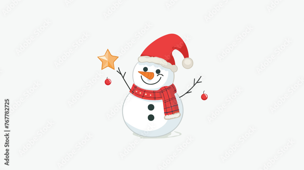 Snowman Santa Character with Star Flat vector 