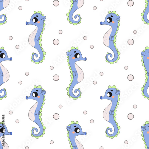 Summer seamless pattern  sea world  seahorse  baby .